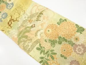 アンティーク　巻物に屋敷風景模様織り出し丸帯（材料）